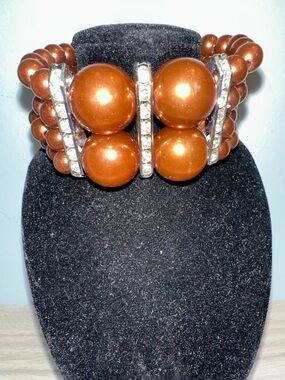 Brown pearls Beaded Stretch Bracelet with Rhinestone Accents